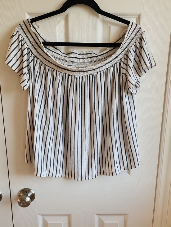 American Eagle Outfitters Tops - American Eagle Outfitters Striped Off-Shoulder Top - Cream And Navy XL